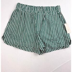 Green White Geometric Pull On Shorts Pockets Elastic Waist 4 Inseam NWT M